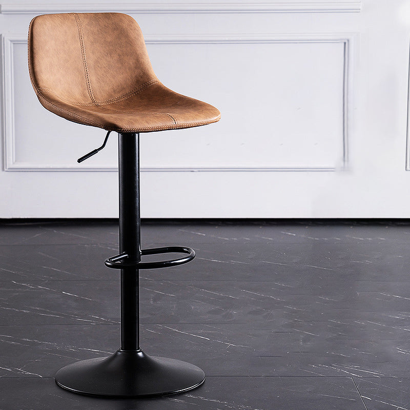 Contemporary Metal Barstool Low Back Faux Leather Barstools in Matte Finish Home