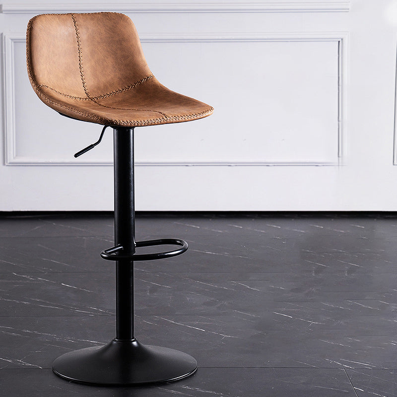 Contemporary Metal Barstool Low Back Faux Leather Barstools in Matte Finish Home