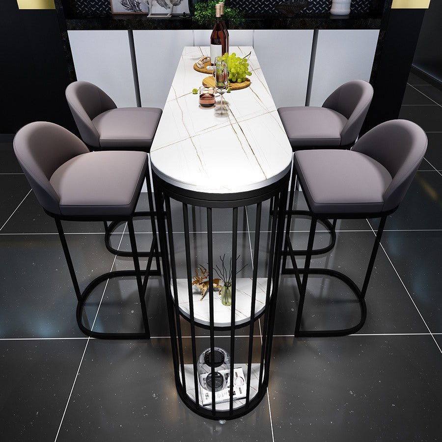 Modern Bar Table Set 1/3/5 Pieces Rectangle Stone Counter Table with Stools for Kitchen