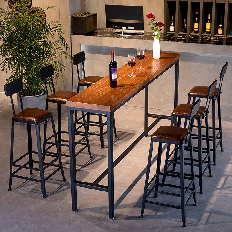 Industrial 1/2/4/7/9 Pieces Bar Table Set Rectangle Bar Table with High Wood Stools