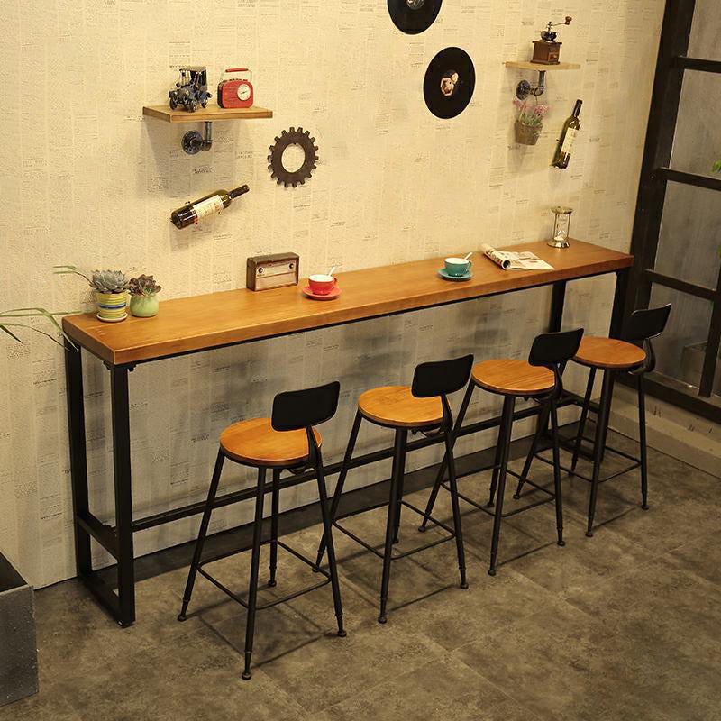 Industrial Bar Table Rectangle Solid Wood Bistro Table with Trestle Base in Black