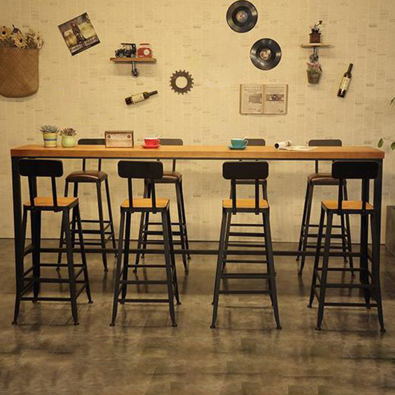 Industrial Bar Table Rectangle Solid Wood Bistro Table with Trestle Base in Black