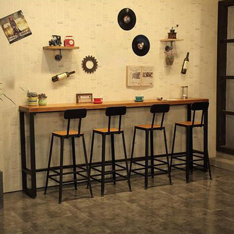 Industrial Bar Table Rectangle Solid Wood Bistro Table with Trestle Base in Black