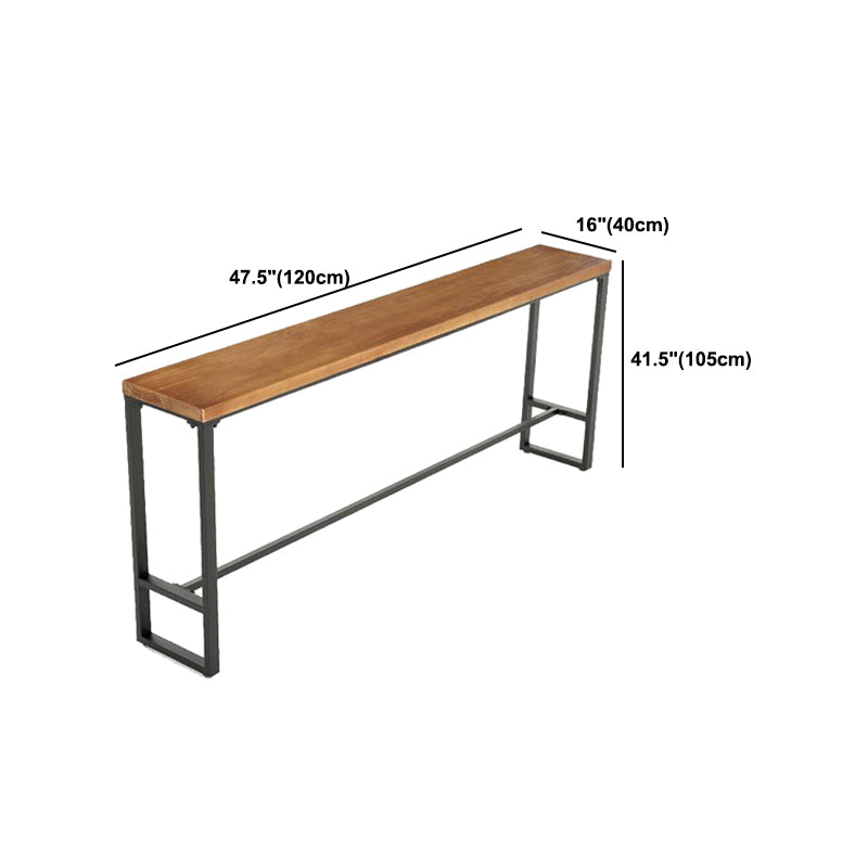 Industrial Bar Table Rectangle Solid Wood Bistro Table with Trestle Base in Black