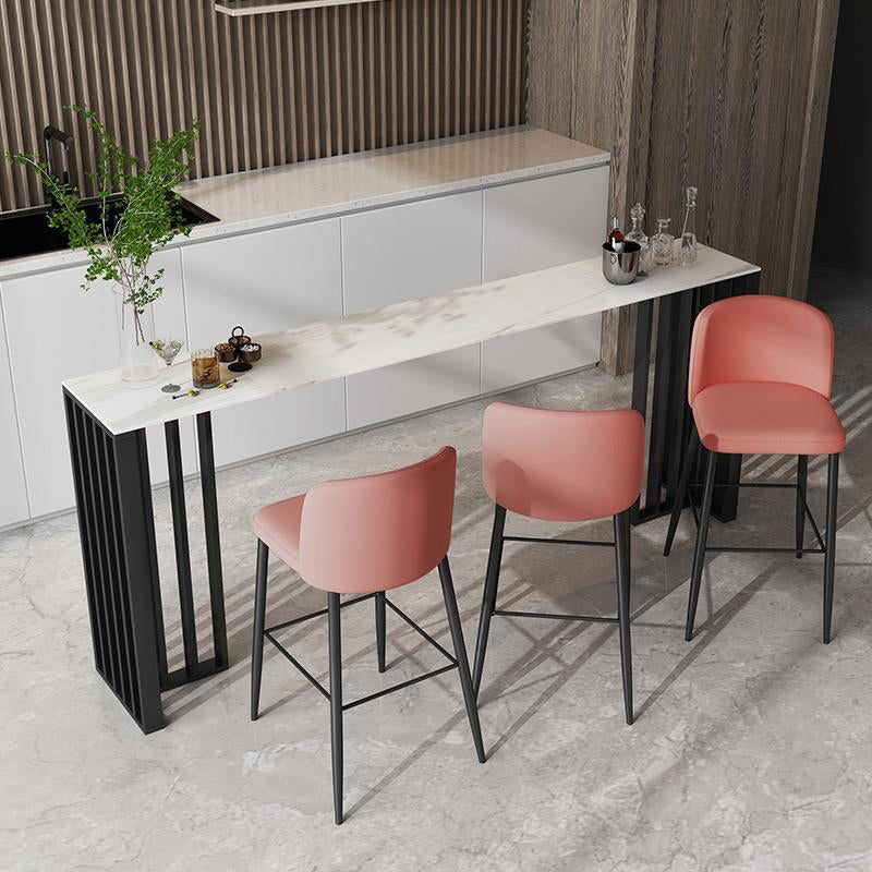 Rectangle Stone Bistro Table Contemporary Pub Table with Double Pedestal