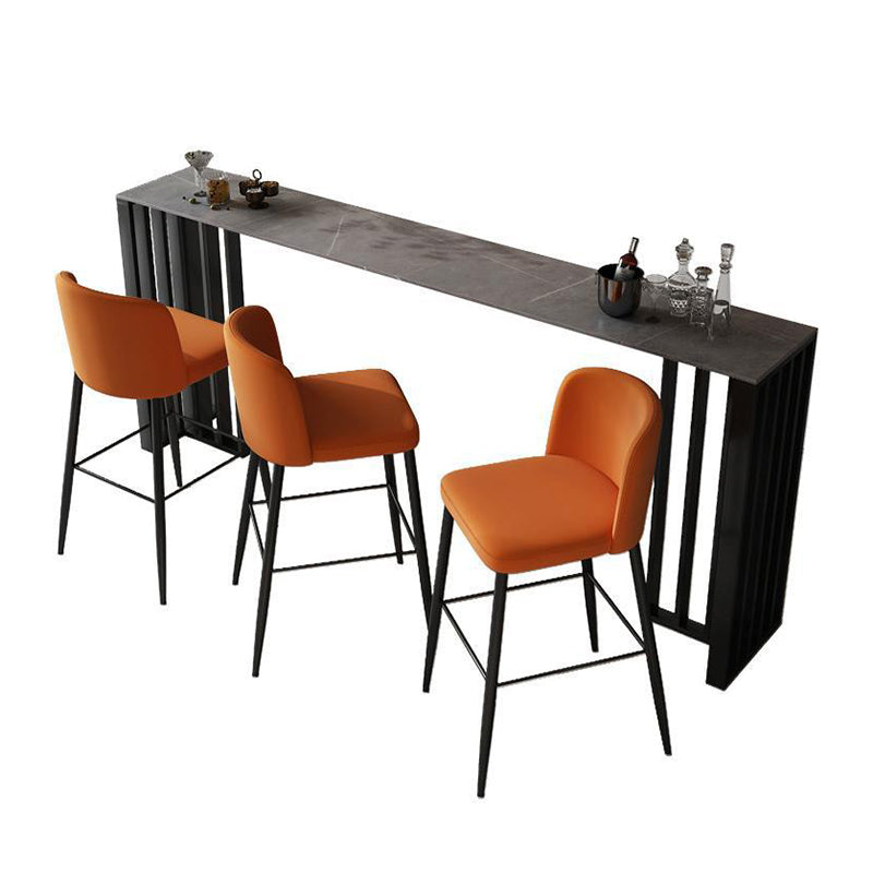 Rectangle Stone Bistro Table Contemporary Pub Table with Double Pedestal