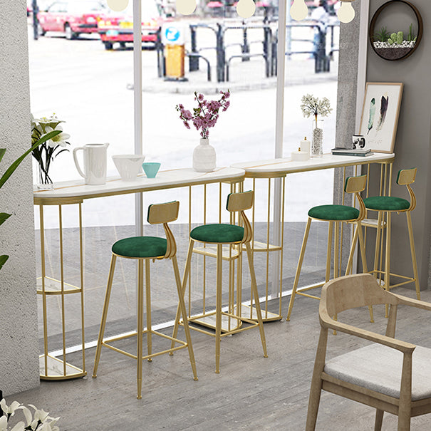 Glam Style Bar Table Stone Oval Bistro Bar Desk with Storage