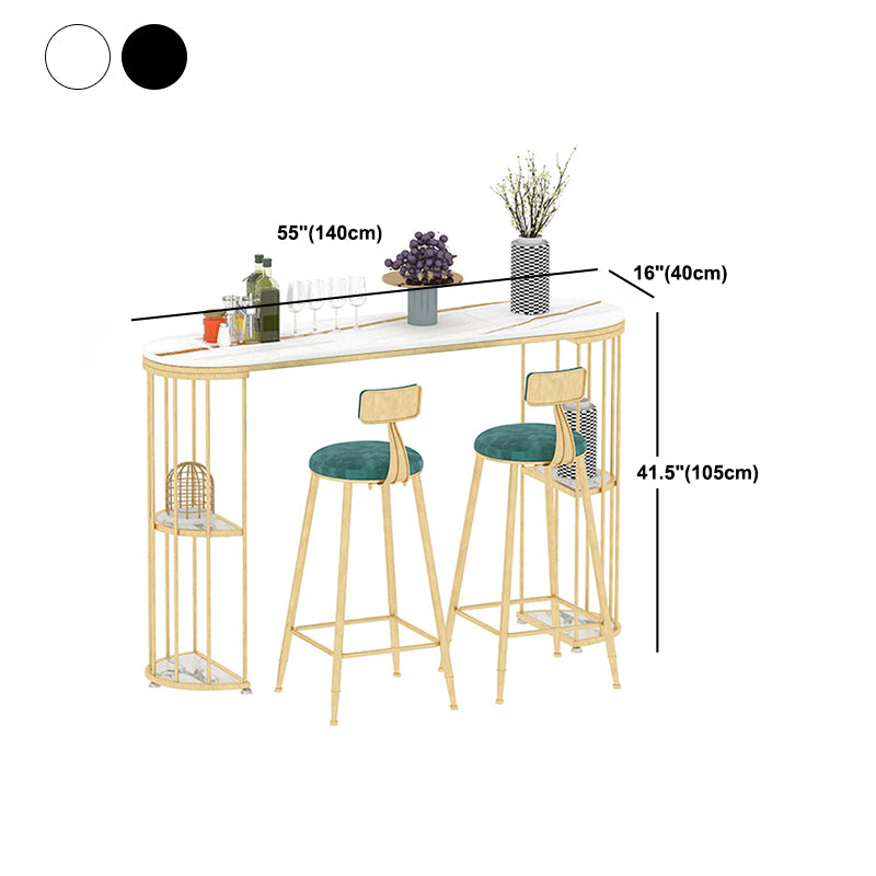 Glam Style Bar Table Stone Oval Bistro Bar Desk with Storage