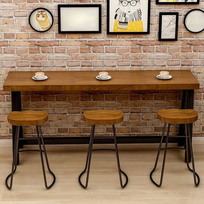 Modem Style Rectangle Bar Table Solid Wood Bar Dining Table with Trestle Base