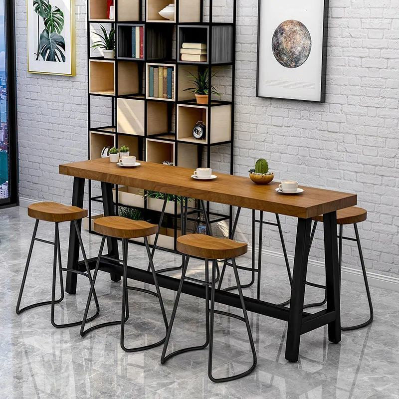 Modem Style Rectangle Bar Table Solid Wood Bar Dining Table with Trestle Base
