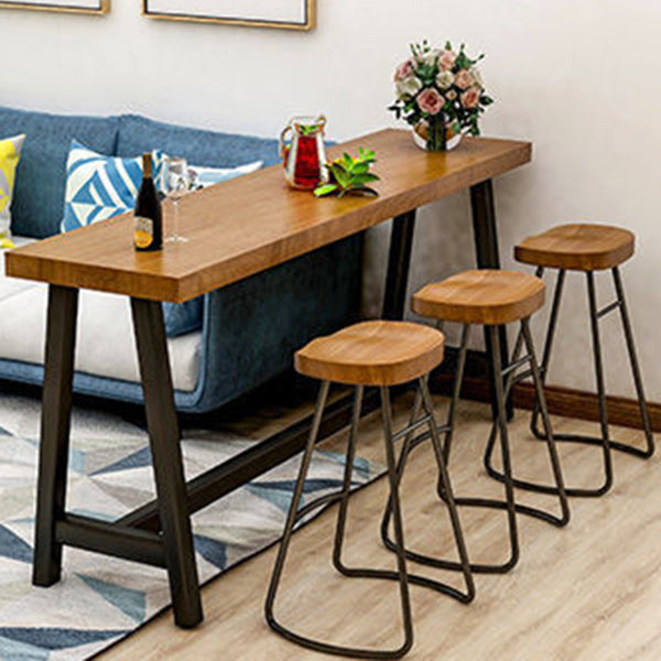Modem Style Rectangle Bar Table Solid Wood Bar Dining Table with Trestle Base
