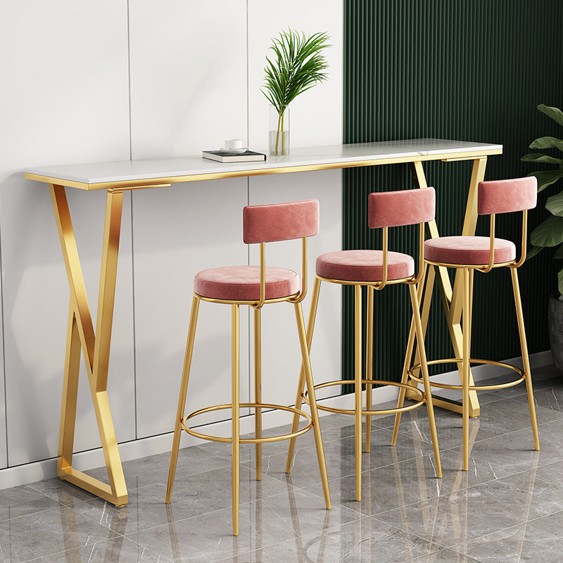 Rectangle Stone Bistro Table Modern Pub Table with Double Pedestal