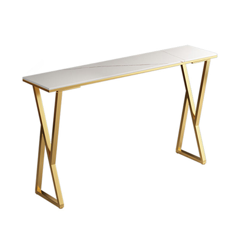 Rectangle Stone Bistro Table Modern Pub Table with Double Pedestal