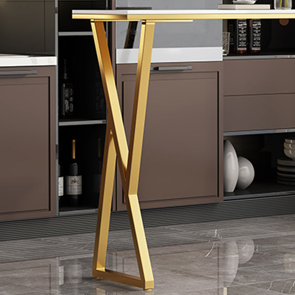 Rectangle Stone Bistro Table Modern Pub Table with Double Pedestal