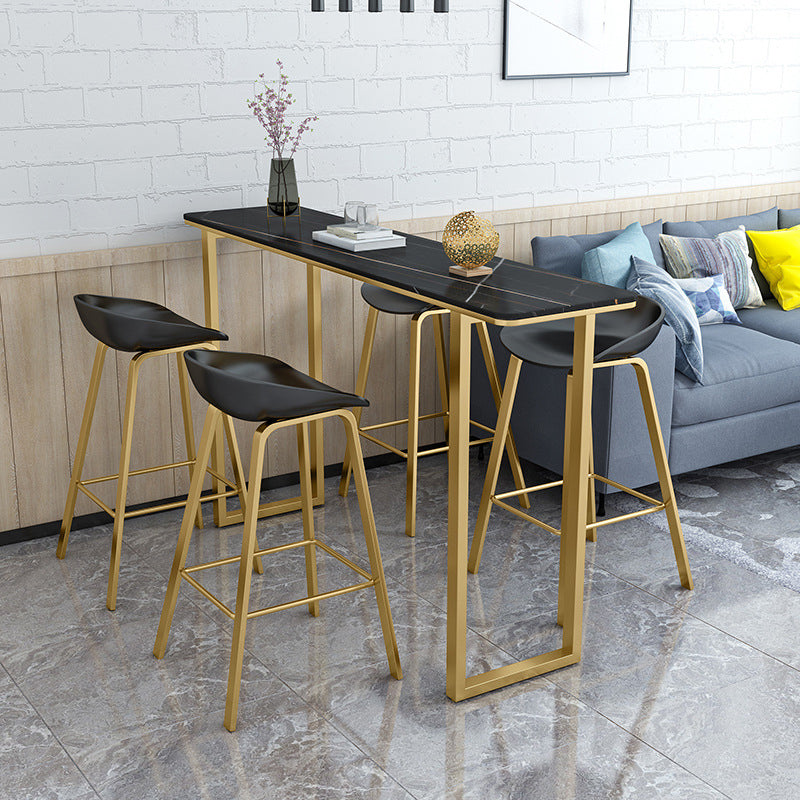 Rectangular Stone Bar Table Contemporary Bistro Table with Metal Base