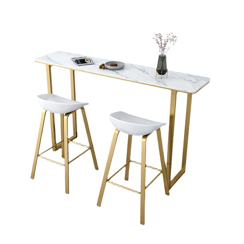 Rectangular Stone Bar Table Contemporary Bistro Table with Metal Base