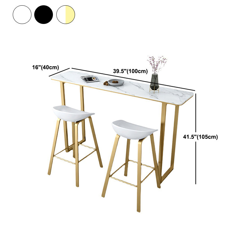 Rectangular Stone Bar Table Contemporary Bistro Table with Metal Base
