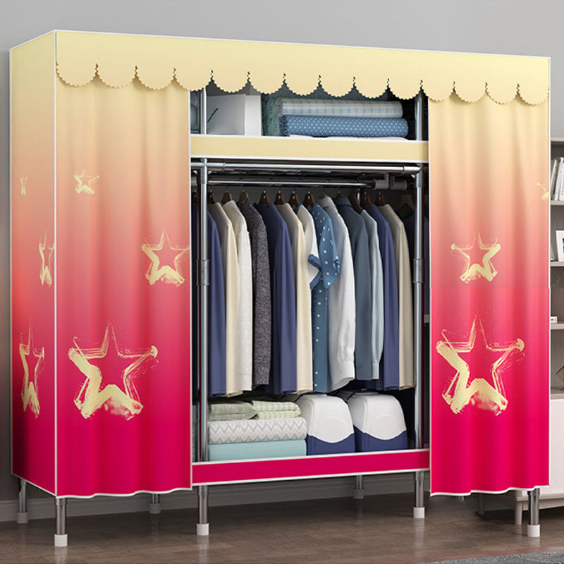 Modern Style Wardrobe Metal 2 Shelves Wardrobe Closet for Bedroom