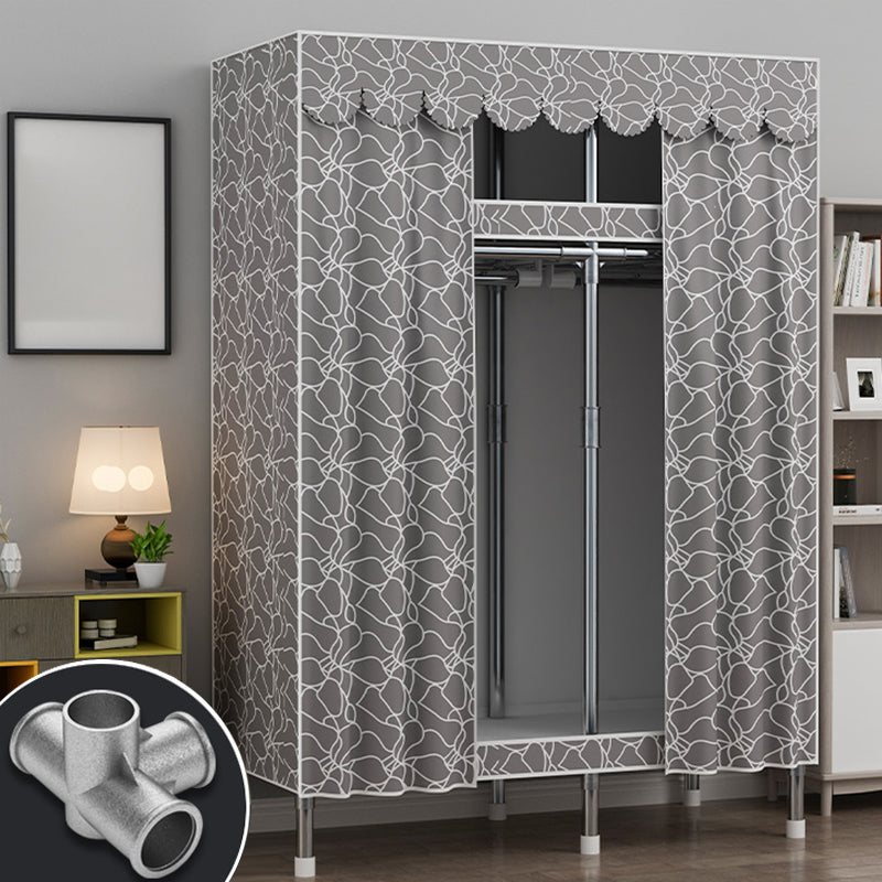 Modern Style Wardrobe Metal 2 Shelves Wardrobe Closet for Bedroom
