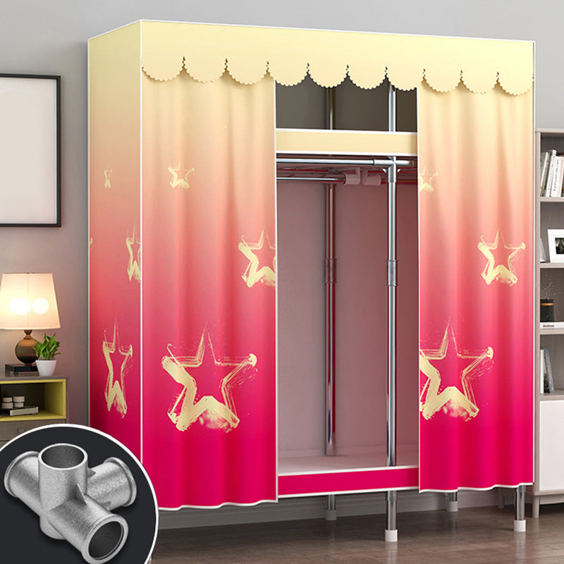 Modern Style Wardrobe Metal 2 Shelves Wardrobe Closet for Bedroom