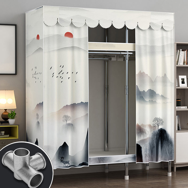 Modern Style Wardrobe Metal 2 Shelves Wardrobe Closet for Bedroom