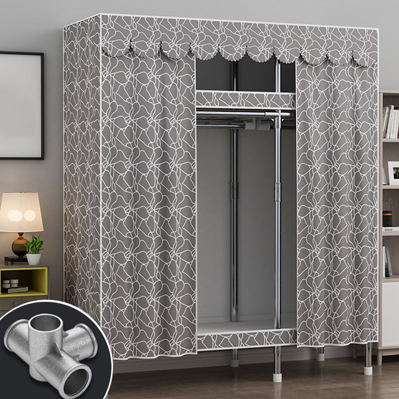 Modern Style Wardrobe Metal 2 Shelves Wardrobe Closet for Bedroom