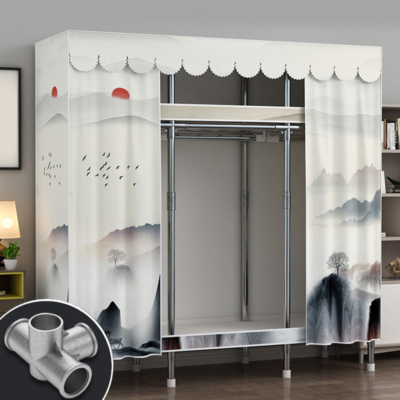 Modern Style Wardrobe Metal 2 Shelves Wardrobe Closet for Bedroom