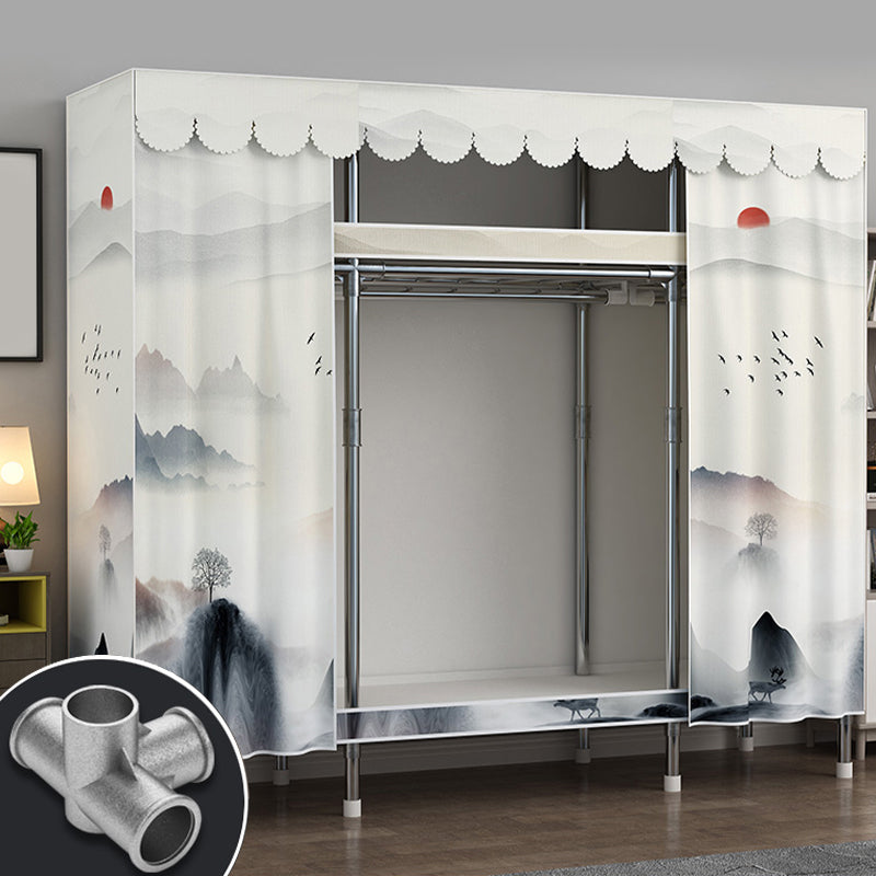 Modern Style Wardrobe Metal 2 Shelves Wardrobe Closet for Bedroom