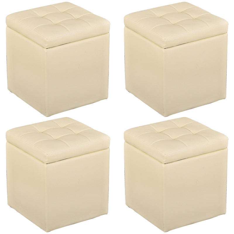 Modern Pouf Ottoman PU Leather Upholstered Tufted Square Ottoman with Storage