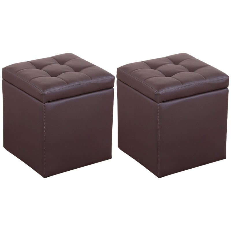 Modern Pouf Ottoman PU Leather Upholstered Tufted Square Ottoman with Storage