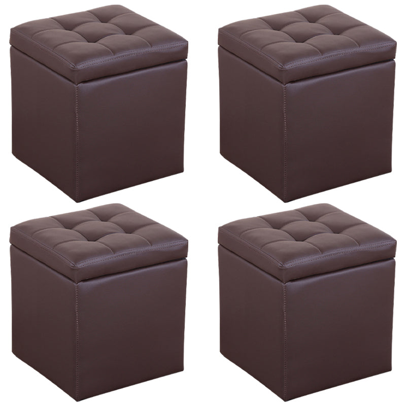 Modern Pouf Ottoman PU Leather Upholstered Tufted Square Ottoman with Storage