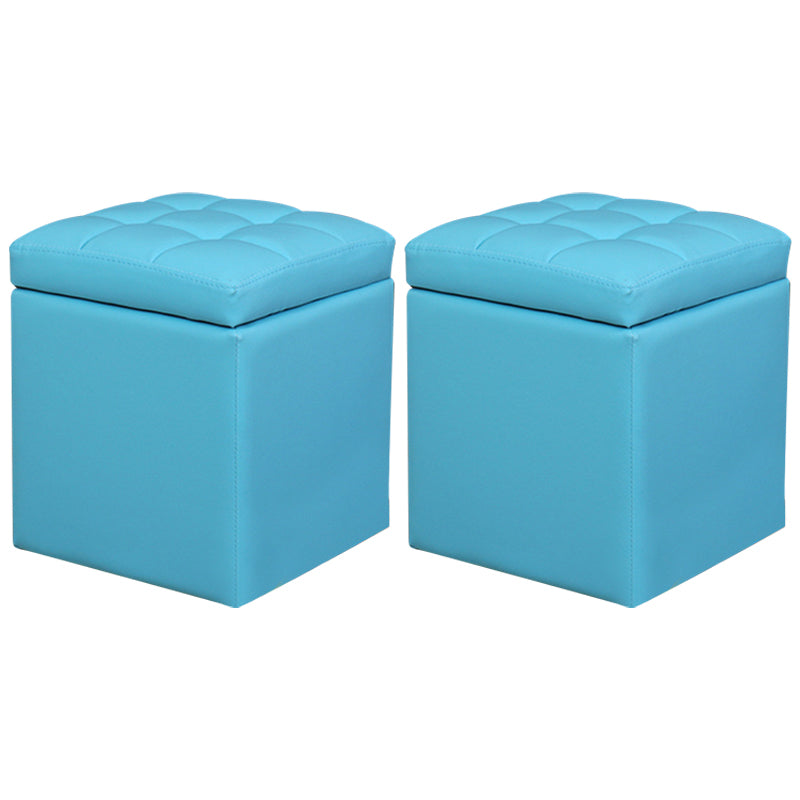 Modern Pouf Ottoman PU Leather Upholstered Tufted Square Ottoman with Storage