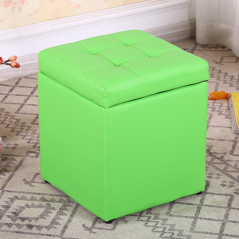 Modern Pouf Ottoman PU Leather Upholstered Tufted Square Ottoman with Storage