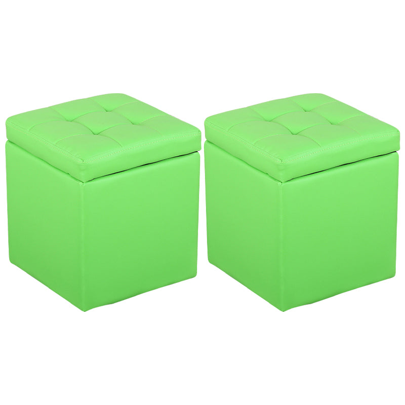 Modern Pouf Ottoman PU Leather Upholstered Tufted Square Ottoman with Storage