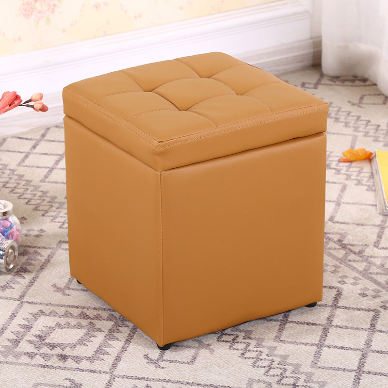 Modern Pouf Ottoman PU Leather Upholstered Tufted Square Ottoman with Storage