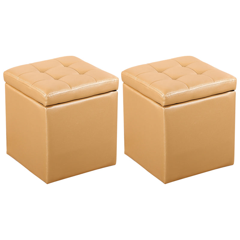 Modern Pouf Ottoman PU Leather Upholstered Tufted Square Ottoman with Storage