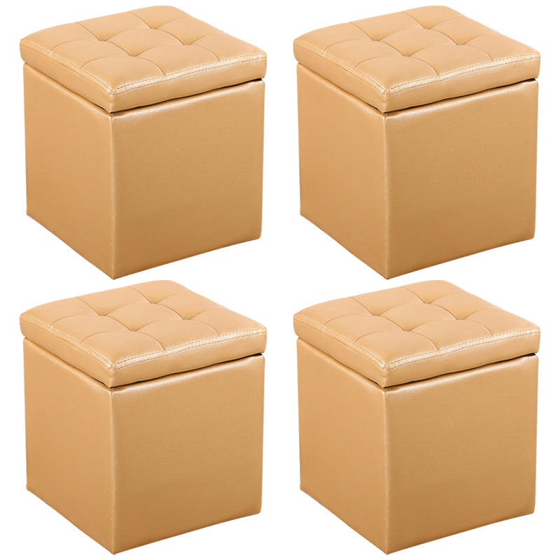 Modern Pouf Ottoman PU Leather Upholstered Tufted Square Ottoman with Storage