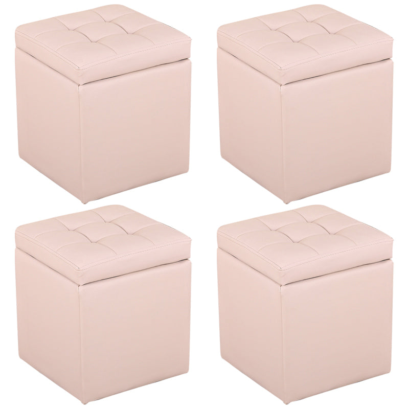 Modern Pouf Ottoman PU Leather Upholstered Tufted Square Ottoman with Storage