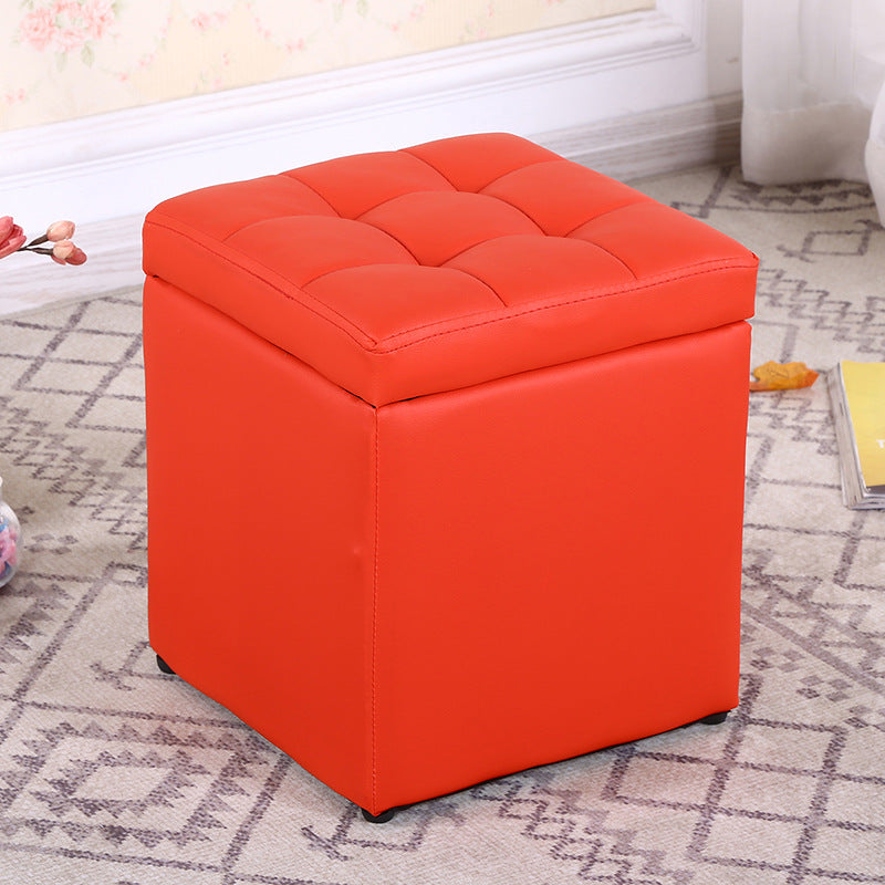 Modern Pouf Ottoman PU Leather Upholstered Tufted Square Ottoman with Storage