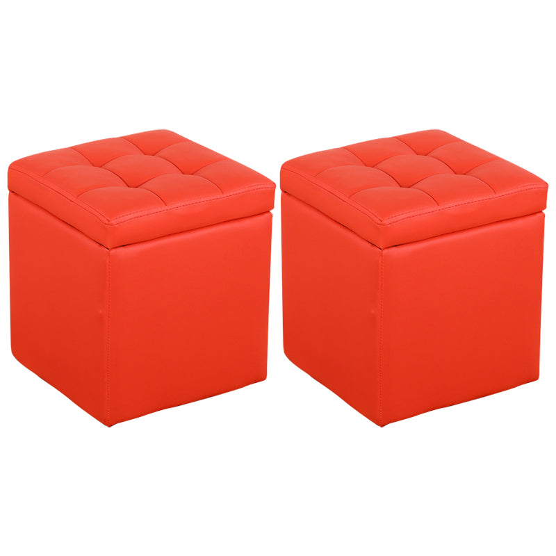 Modern Pouf Ottoman PU Leather Upholstered Tufted Square Ottoman with Storage
