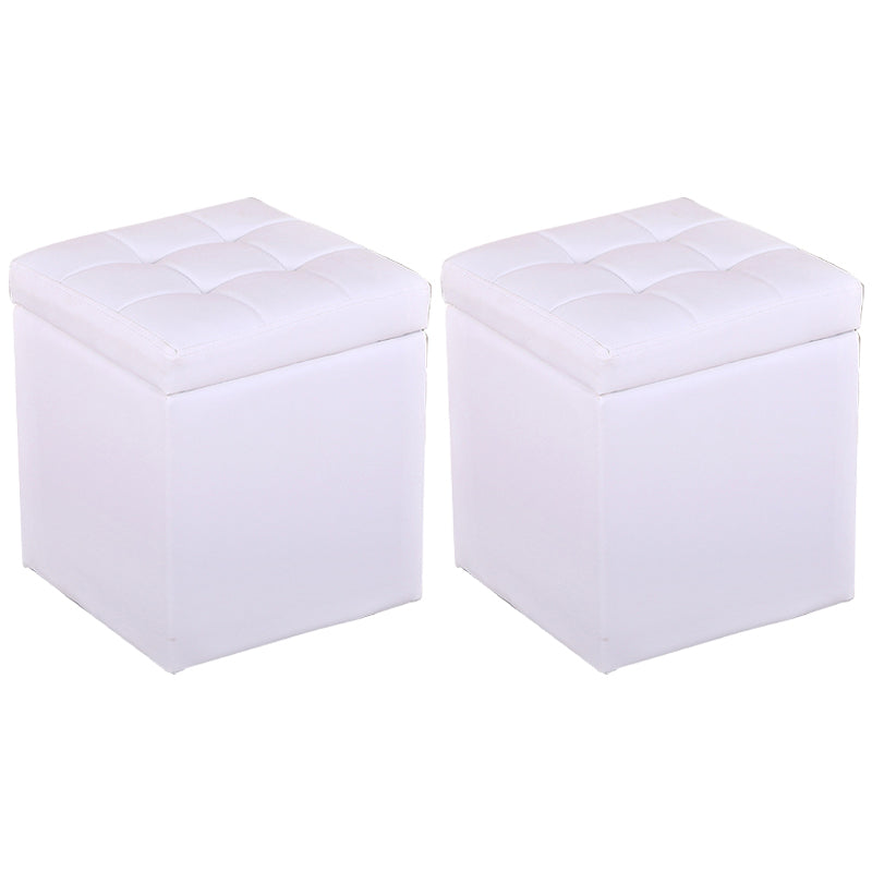 Modern Pouf Ottoman PU Leather Upholstered Tufted Square Ottoman with Storage