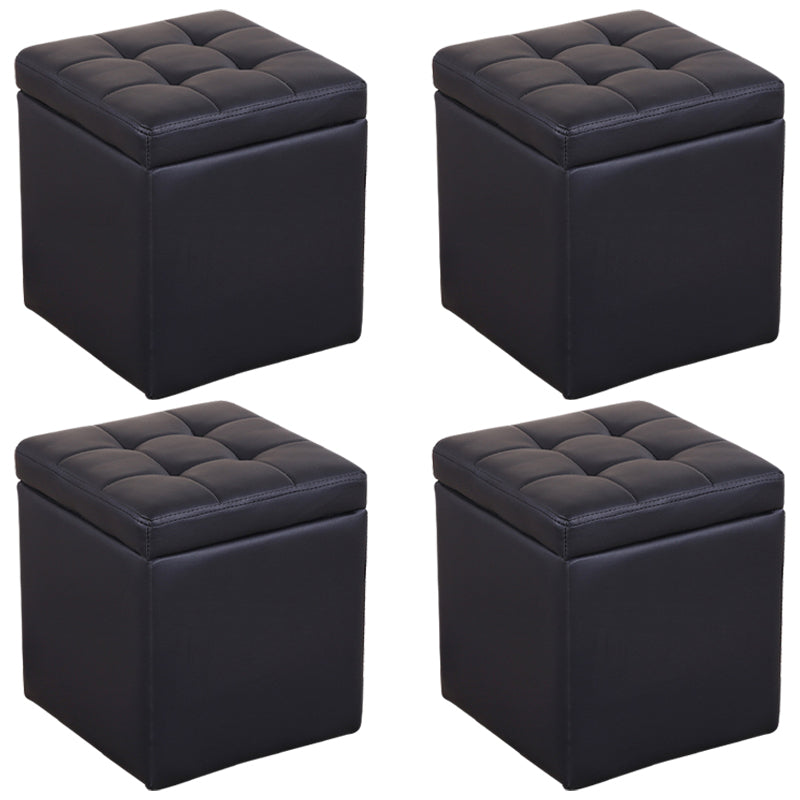 Modern Pouf Ottoman PU Leather Upholstered Tufted Square Ottoman with Storage
