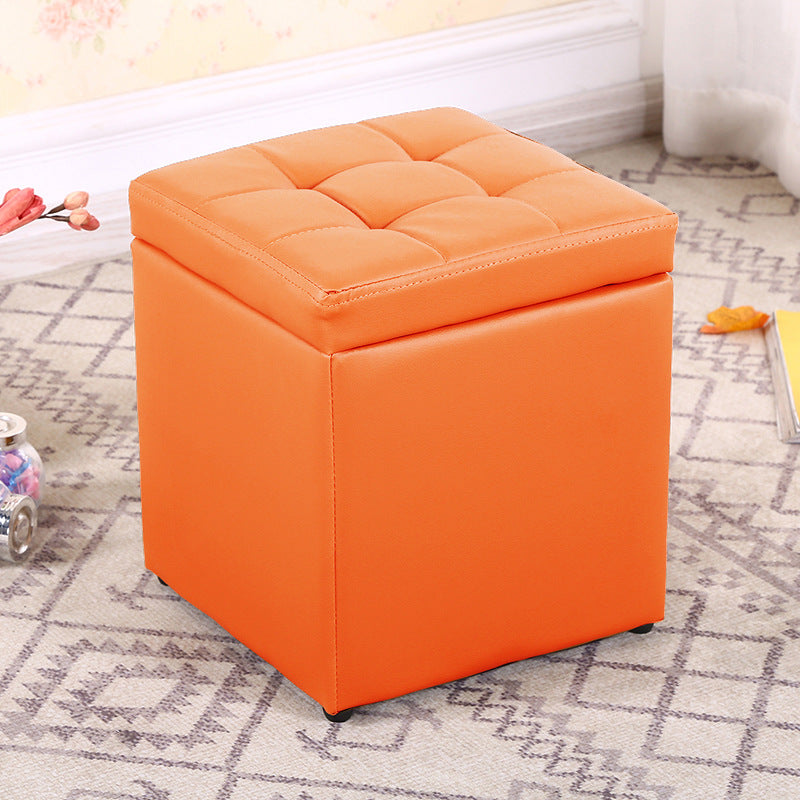 Modern Pouf Ottoman PU Leather Upholstered Tufted Square Ottoman with Storage
