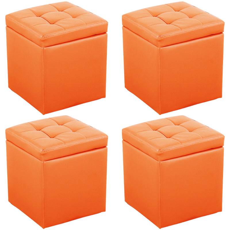 Modern Pouf Ottoman PU Leather Upholstered Tufted Square Ottoman with Storage