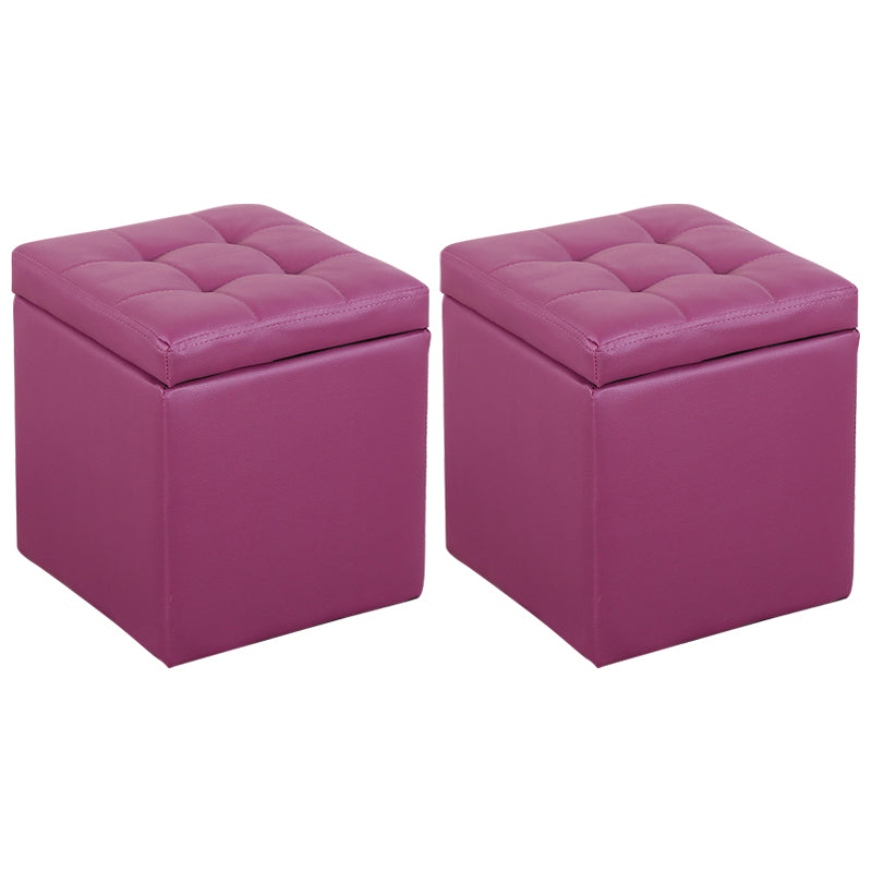 Modern Pouf Ottoman PU Leather Upholstered Tufted Square Ottoman with Storage