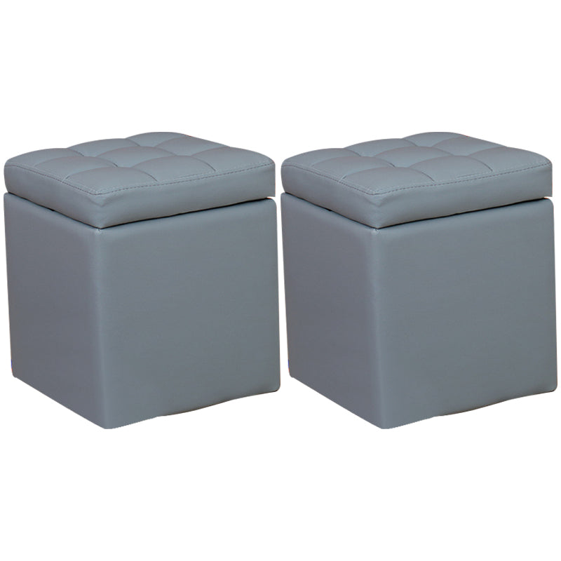 Modern Pouf Ottoman PU Leather Upholstered Tufted Square Ottoman with Storage