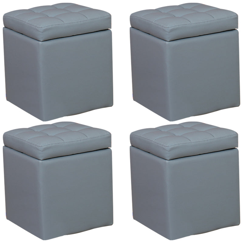 Modern Pouf Ottoman PU Leather Upholstered Tufted Square Ottoman with Storage