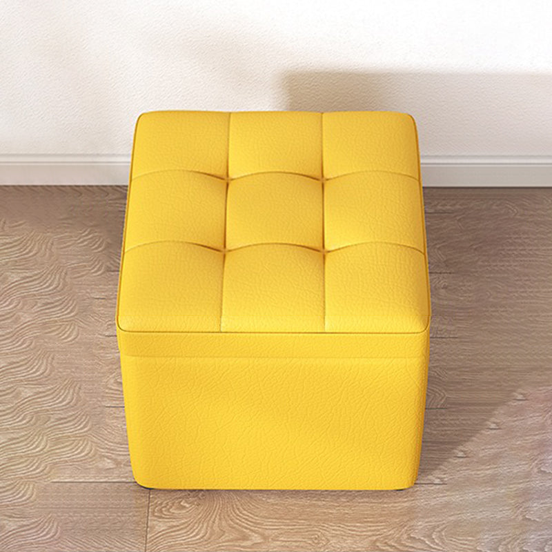 Contemporary Pouf Ottoman PU Leather Upholstered Tufted Square Ottoman with Storage