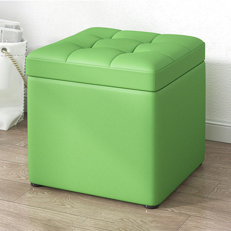 Contemporary Pouf Ottoman PU Leather Upholstered Tufted Square Ottoman with Storage
