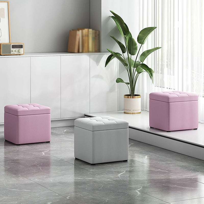 Contemporary Pouf Ottoman PU Leather Upholstered Tufted Square Ottoman with Storage